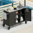 thumbnail image 3 of 55.5" Outdoor Kitchen Island with 304 Stainless Steel Sink, Metal BBQ Prep Table Cart with Faucet, Storage Cabinet & 4 Lockable Wheels, Patio Bar Sink Station for Grilling and Pizza Prep, 3 of 7