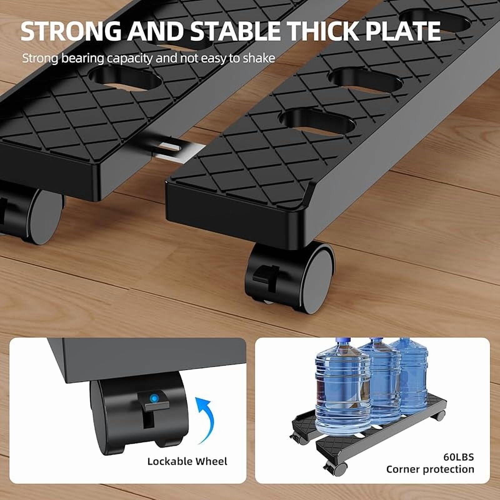 Adjustable Mobile CPU Stand, Ventilated Computer Tower Stand with 4 Caster Wheels Fits Most PC Tower, Under Desk CPU Holder PC Floor Cart Computer Riser for Gamers and Students (Black)