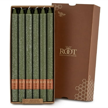ROOT Candles Unscented Timberline™ Arista Taper Candles, 12-Inch Tall, Box of 12, Color: Dark Olive