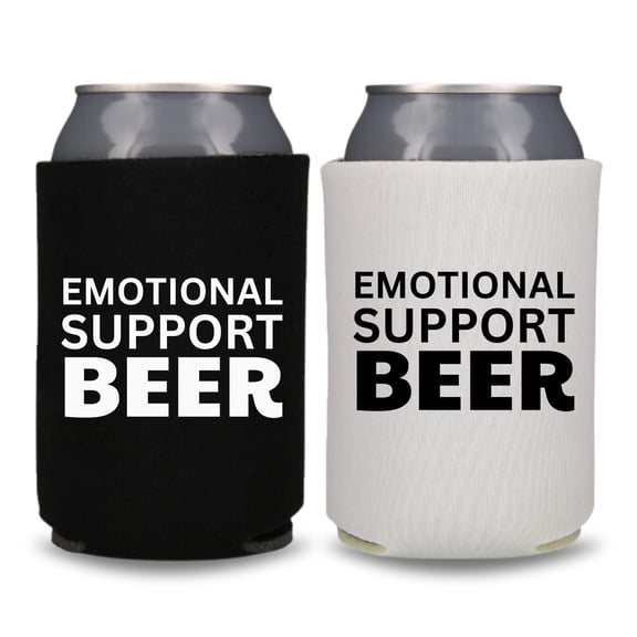 Funny Beer Can Cooler, Emotional Support Beer Can Coolie, Funny Coolies Drink Accessory, Beer Sleeves, Party Gift Favors (2Pack (1 Black, 1 White))