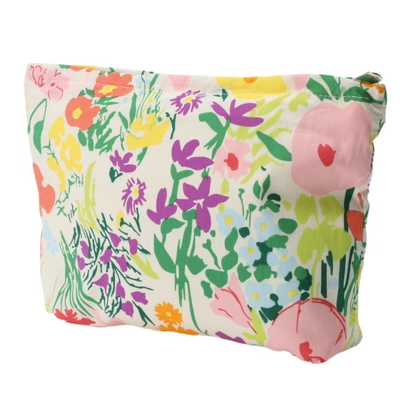 1 Pc Women Portable Printed Clutch Makeup Bag for Travel Vacation Assorted Color Canvas
