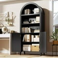 thumbnail image 6 of 5 Tier Arched Bookcase with Rattan Doors, Modern Bookshelf Storage Cabinet, Open Display Shelf, for Home Office Living Room, Black, 6 of 8