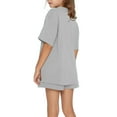 thumbnail image 4 of UACY Girls Two-Piece Set, Short Sleeve T-Shirt and Elastic Waist Drawstring Shorts with Pockets, Summer Outfit (Grey, 12-13 Years), 4 of 7