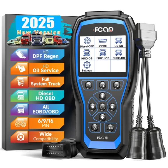 Open Box [Resold] FCAR F506 Pro Diesel Truck Scanner with DPF Oil Light Reset, Heavy Duty OBD2 Scanner Diagnostic Tool Full System Automotive Diagnostic Scan Tool Diesel Truck Car 2 in 1 OBD2 Code Reader
