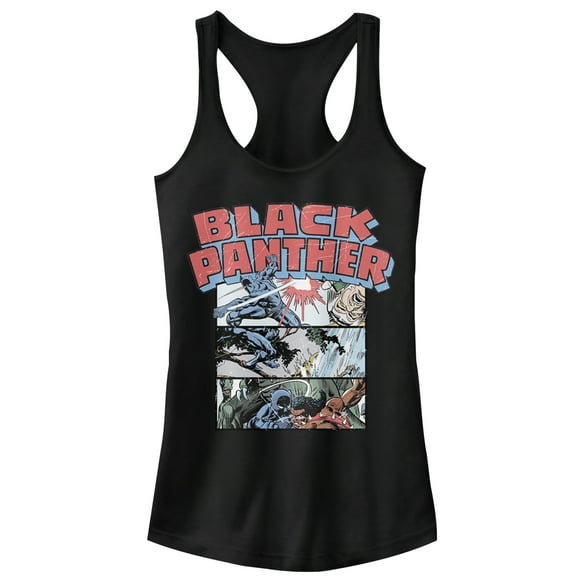 Junior's Marvel Black Panther Panels  Racerback Tank Top Black Small