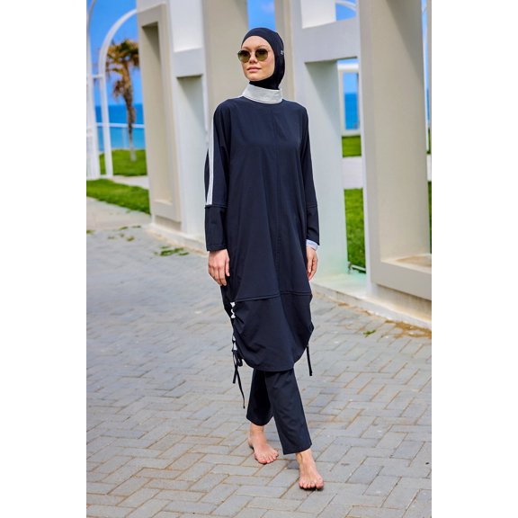 Marina Women's Modest Full Coverage Burkini Set - Black Islamic Swimsuit, Model M2521-3