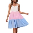 thumbnail image 2 of Aimik Women's Color Block Tie Strap Mini Dress Summer Boho Style V Neck Tiered Ruffle Sundress Lightweight Casual Beach Dress, 2 of 6