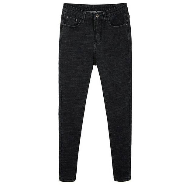 Women Solid Color Jeans, Adults High Waisted Fleece Lined Jeggings with  Pockets 