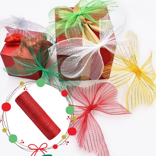 MesaSe craft supplies Poly Mesh Ribbon With Metallic Foil Each Roll For Wreaths Swags Bows Wrapping And Decorating