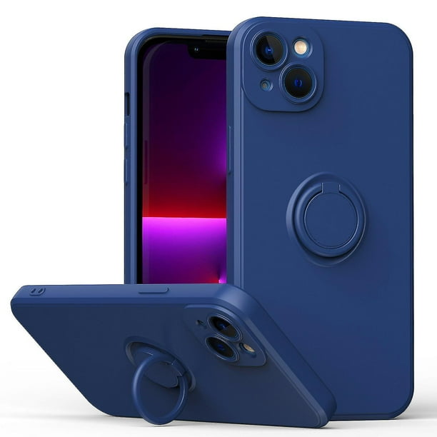 Funda de color sencillo para iPhone 14 Plus con soporte de anillo, placa metálica para carga magnética, diseño antigolpes y soporte giratorio de 360 grados.