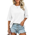 thumbnail image 2 of beishanbush Spring Sales Saving $10 Basic Tees Casual Tshirts Women's Oversized T-Shirt,Half Sleeve Boxy Neck Loose Overcut Shoulders Casual Under $10, 2 of 8