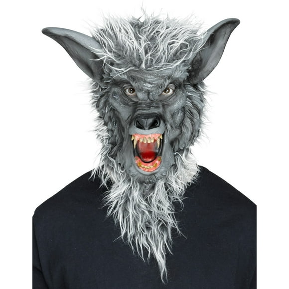 Grey Werewolf Latex Mask Evil Fangs Halloween Costume Accessory Wolf Man Beast