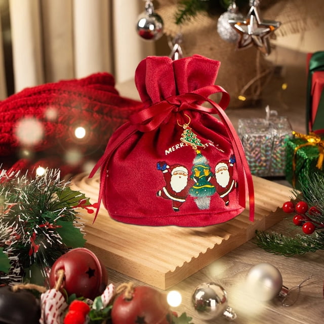CaiYueKe Christmas Velvet Bags with Drawstring, Gift Pouches Candy Bag Bundle Pocket Wrapping Bags for Christmas Birthday Engagement Wedding Party Supplies