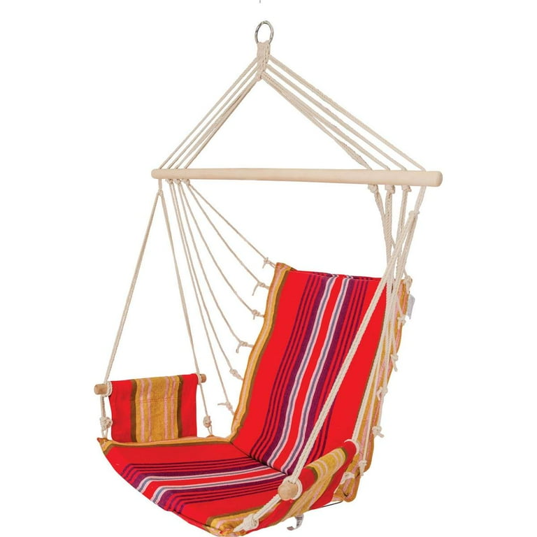 Club Fun Cushioned Hanging Rope Chair with Arm Rests