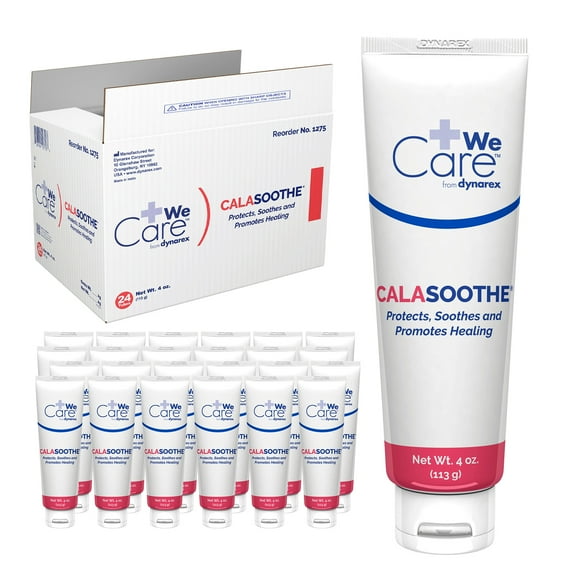 Dynarex CalaSoothe Skin Protectant Moisture Barrier Cream - 20% Zinc Oxide & 0.4% Menthol for Relief of Dryness, Itching, Rash, Minor Burns - 4 oz. Tubes, Box of 24