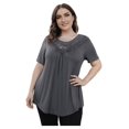thumbnail image 5 of VERABENDI Women's Tops Plus Size Summer Casual Short Sleeve Lace Pleated Tunic Blouse M-4XL, 5 of 6