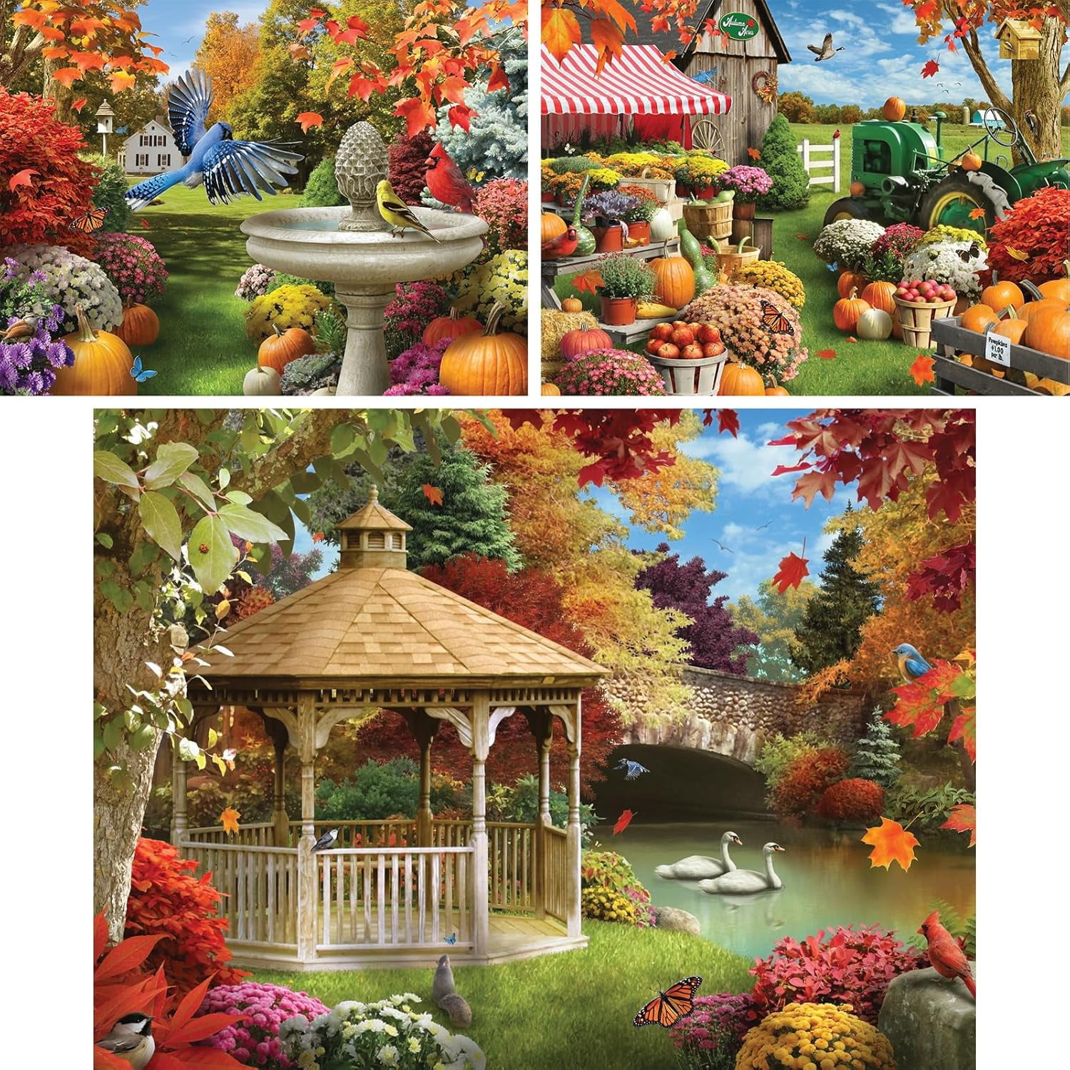 Bits and Pieces - Value Set of Three (3) Autumn Fall Jigsaw Puzzles - 18” x 24” Each (500 Piece Puzzle)