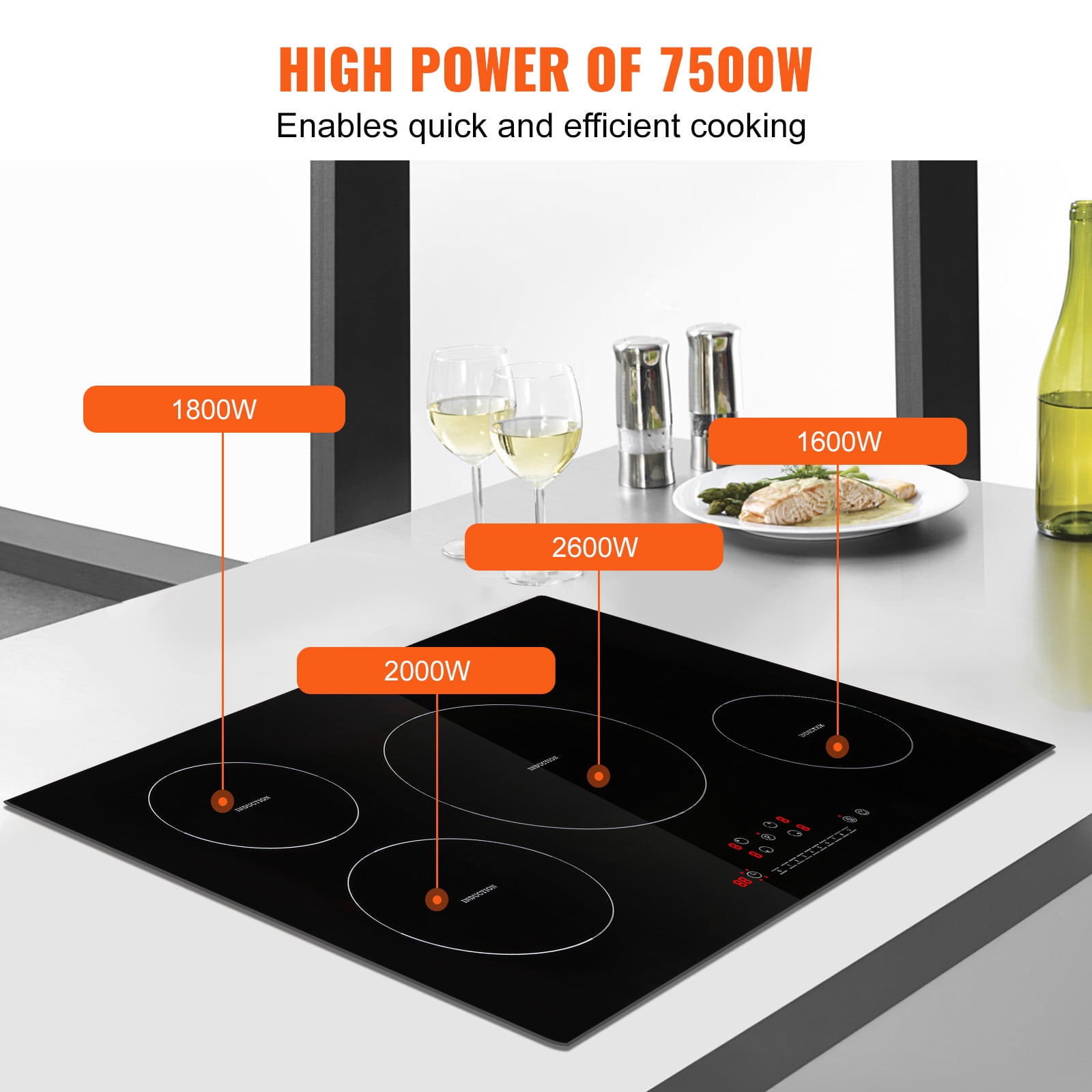 KFFKFF 4 Burners Ceramic Glass Stove Top Touch Control 30 inch Electric Cooktop