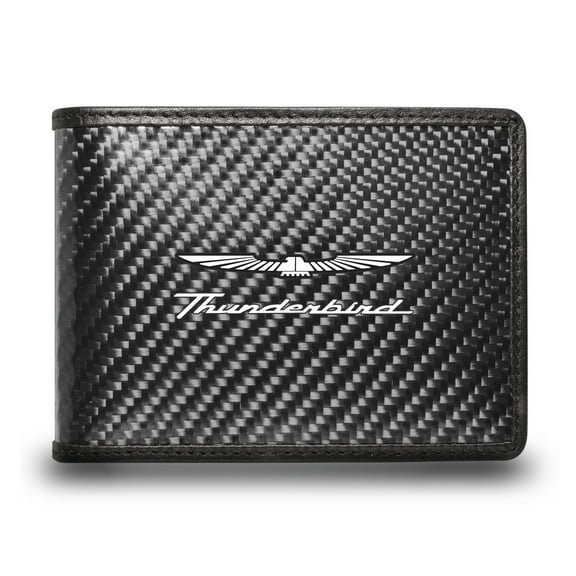 Ford Thunderbird Black Real Carbon Fiber Leather RFID Blocking Bi-fold Wallet