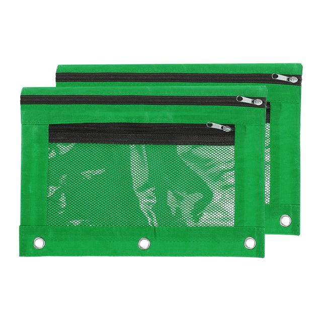 Unique Bargains Pencil Pouch for 3 Rings Binder, 2 Pack Oxford Cloth Mesh Zipper Binder Pouch Pencil Case Green