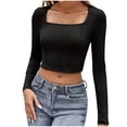 thumbnail image 1 of Timegard Going out Tops for Women Long Sleeve Square Neck Cropped Tshirts Fall Slim Fitting Blouse, 1 of 5