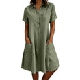 thumbnail image 2 of ClodeEU Women's Collared Short Sleeve Shirt Dress,Casual Button Front Ruffle Hem A-Line Dress with Pockets Army Green,Women's Plus L, 2 of 6