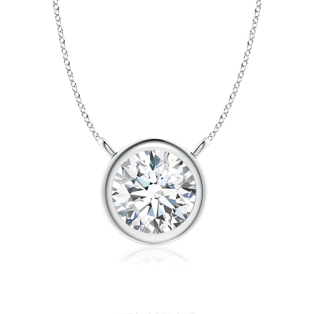 Angara Collier Diamant Naturel - Collier Solitaire Diamant Rond Serti de Lunettes en Or Blanc 14K pour Femmes
