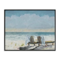 Stupell Industries Peaceful Beach Chairs Landscape Painting Black Framed Art Print Wall Art, 30 x 24