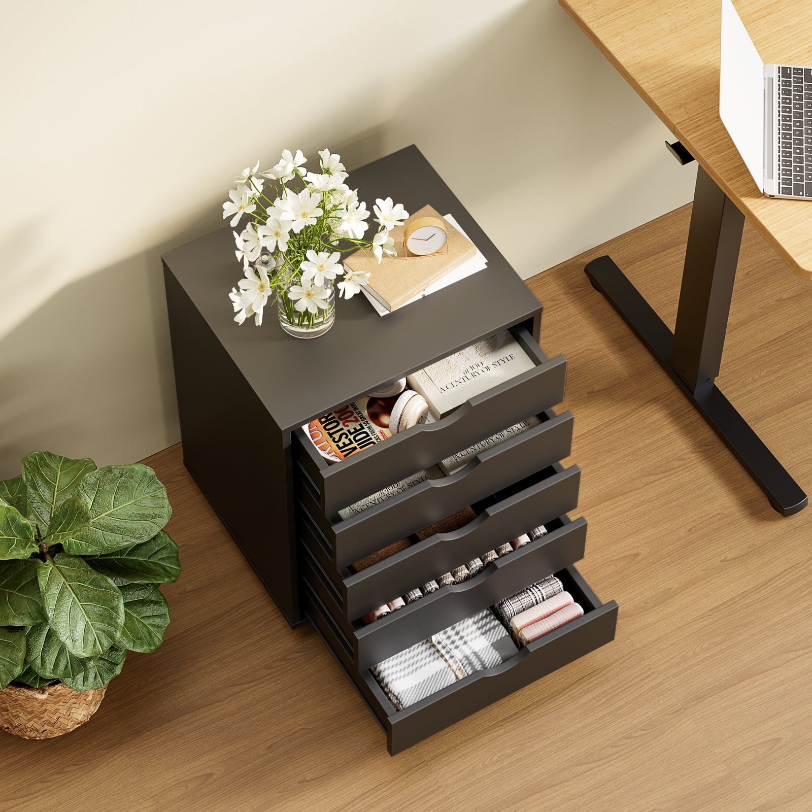 MCQ Mobile 5-Drawer Wooden Cabinet with Wheels, Versatile Storage