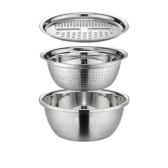 HuiXinOu 3-Piece Multifunctional Stainless Steel Colander Set, 30cm Strainer Bowl, Kitchen Sink Filter for Washing Vegetables, Pasta, Fruits