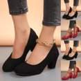 thumbnail image 6 of Purcolt Women's Faux Suede Pumps Dressy Casual Pointed Toe Slip on Block Heeled Shoes Formal Dress Shoes with Chain Starp for Work Office Wedding, 6 of 6