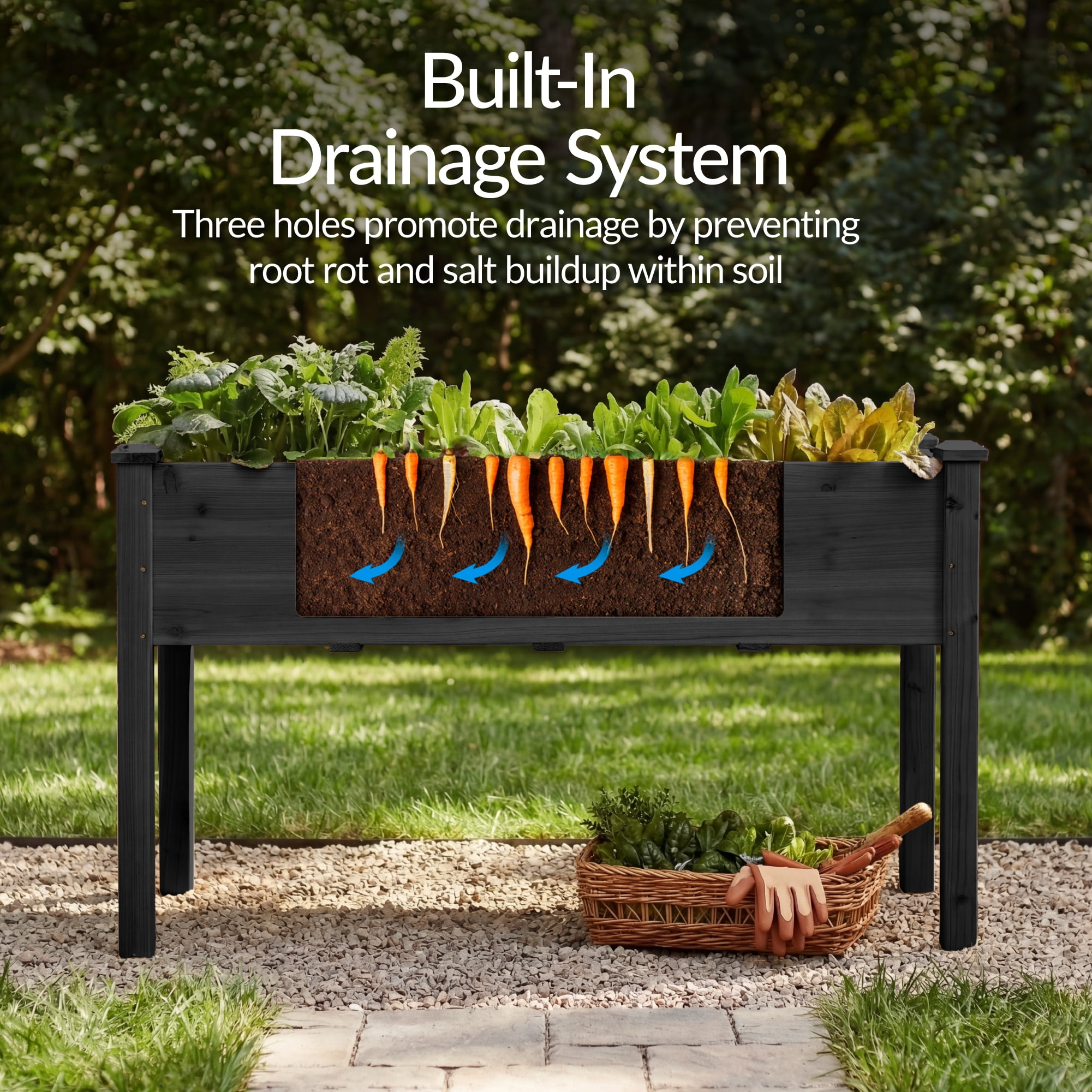 Best Choice Products 48x24x30in Raised Garden Bed, Elevated Wooden Planter for Yard w/ Foot Caps, Liner - Black