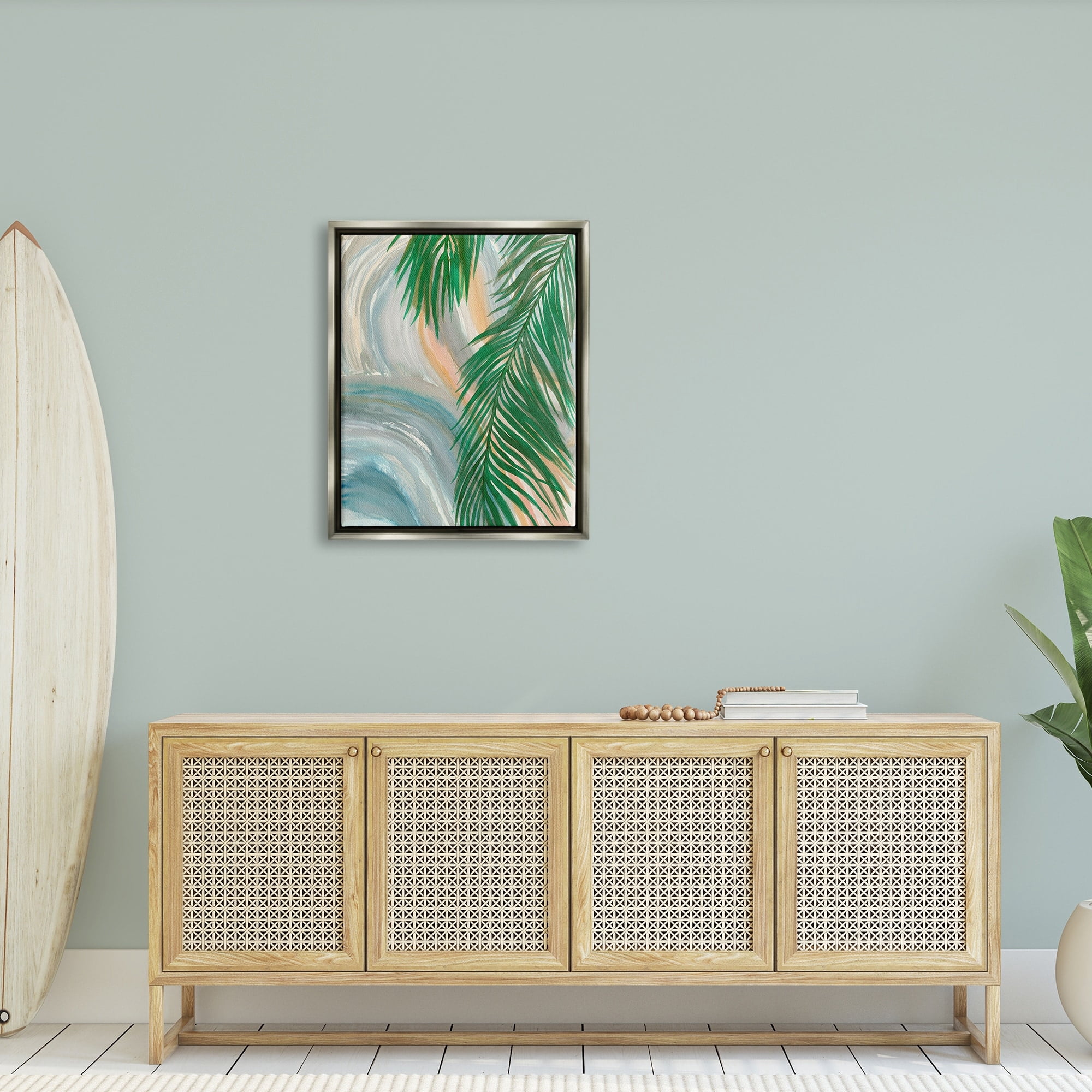 Stupell Industries Tropical Palm Tree Leaves Close Up Swirl Pattern Painting Luster Gray Floating Framed Canvas Print Wall Art, Design by Elvira Errico