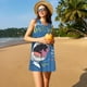 thumbnail image 3 of Easygdp Great White Shark para Vestido Transpirable de Mujer, Vestido Suelto de Manga Corta con Pliegues y Bolsillos para el Verano, 3 of 7