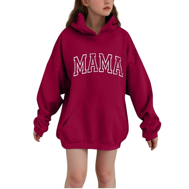 Chandail à Capuchon en Velours Rouge Garçon Fille Enfants Garçon Fille à Lettrage Graphique Ensemble Chandail pour Enfant Manches Longues Brunch avec Capuchon Automne Hiver 2025 Vêtements Tendance Coupe Régulière 5 Ans