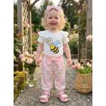 thumbnail image 4 of Cenuakty Baby 3M 6M 12M 18M 24M Girl Summer Outfits Fashionable Short Sleeve Bee Floral Print Romper with Pants, Headband 3Pcs Set, 4 of 9