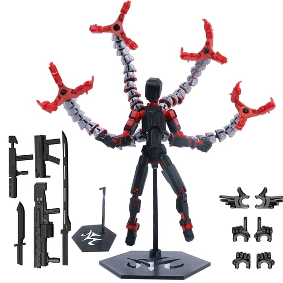 Multi-Tentacle 3D Printed Action Figure - Articulated Poseable Monster Model, A Unique Easter Gift for Creature Collectors（Red）
