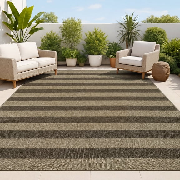 JONATHAN Y FXV205B-8 Sutton Smart Jute Modern Geometric Boho Stripe Natural/Brown 8 ft. x 10 ft. Indoor/Outdoor Area Rug