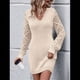 thumbnail image 4 of Suéter Ajustado de Crochet con Aberturas para Mujer, Vestido Sexy, Informal, Elegante, de Larga, con Cuello en V. Beige XL, 4 of 8