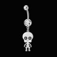 thumbnail image 3 of 1pc Piercing Jewelry Brass Cubic Zirciona Navel Ring Belly Rings with 304 Stainless Steel Bar Lead Free & Cadmium Free Skull 47mm : 25x11mm Bar: 14 Gauge(1.6mm) Bar Length: 3/8"(10mm), 3 of 8