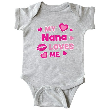 

Inktastic Valentine s Day My Nana Loves Me Hearts and Lips Gift Baby Boy or Baby Girl Bodysuit