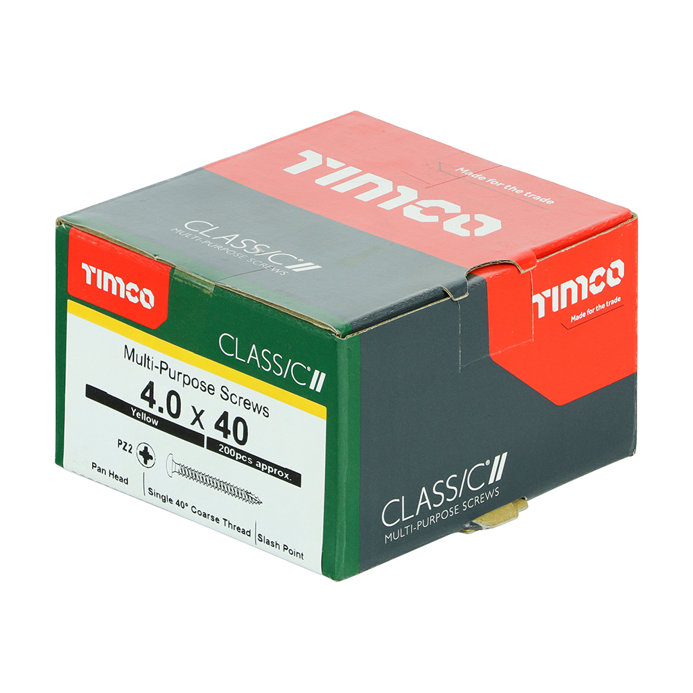 Timco - Classic Multi-Purpose Screws - PZ - Pan Head - Yellow (Size 4.0 x 40 - 200 Pieces)
