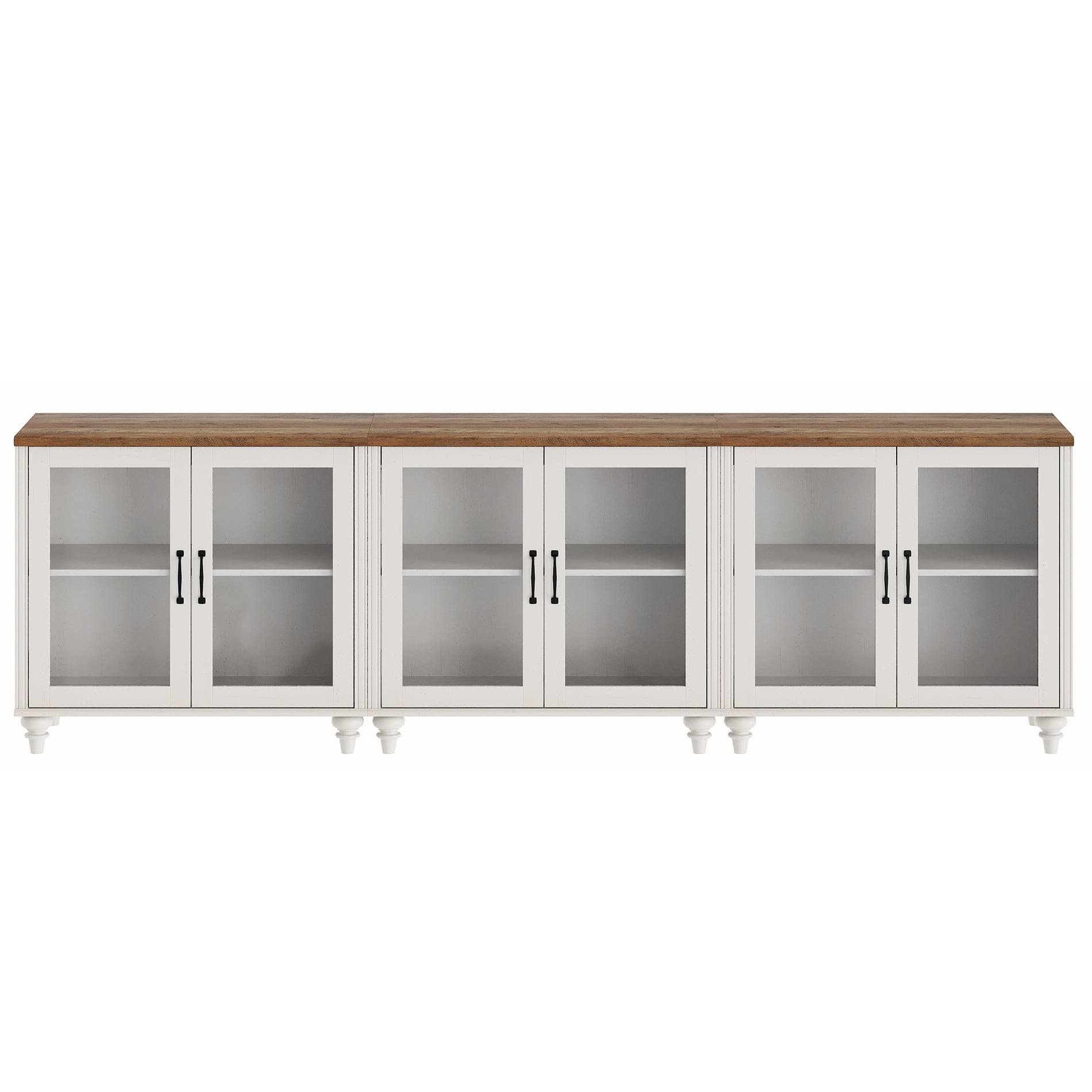 Buffet Cabinet with 6 Glass Doors, Kitchen Storage Cabinets with Adjustable Shelf, 101 inch, White