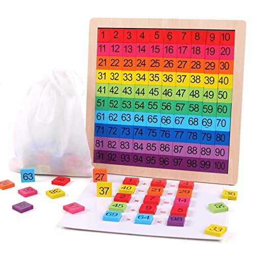 gEMEM Wooden Montessori Math counting Hundred Board Toys, 1-100 consecutive Numbers Learning & Educational game Toy for Kids Toddlers 3 Year Old with Storage Bag