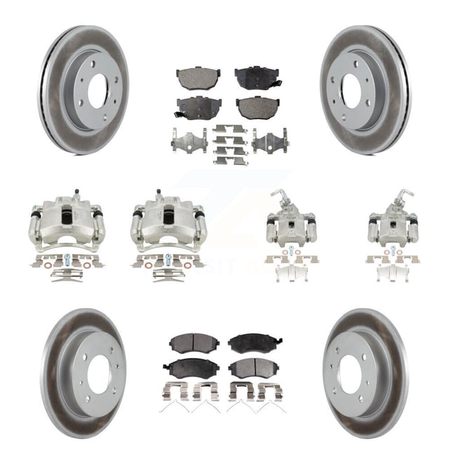 Transit Auto Front Rear Disc Brake Caliper Coated Rotors and Semi-Metallic Pads Kit (10Pc) for Car 2002 Hyundai Elantra rear brakes To 10 31 01 KCG-100980P