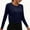 Dark Blue women crop top long sleeve a1, variant on Women Fall Winter Round Neck Long Sleeve Side Slit Crop Top Solid Casual Workout Fitness Pullover Tops, Gray S