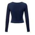 thumbnail image 3 of Made by Johnny Women's Deep V Neck Long Sleeve Cross Wrap Fitted Crop Top XXXL NAVY, 3 of 6