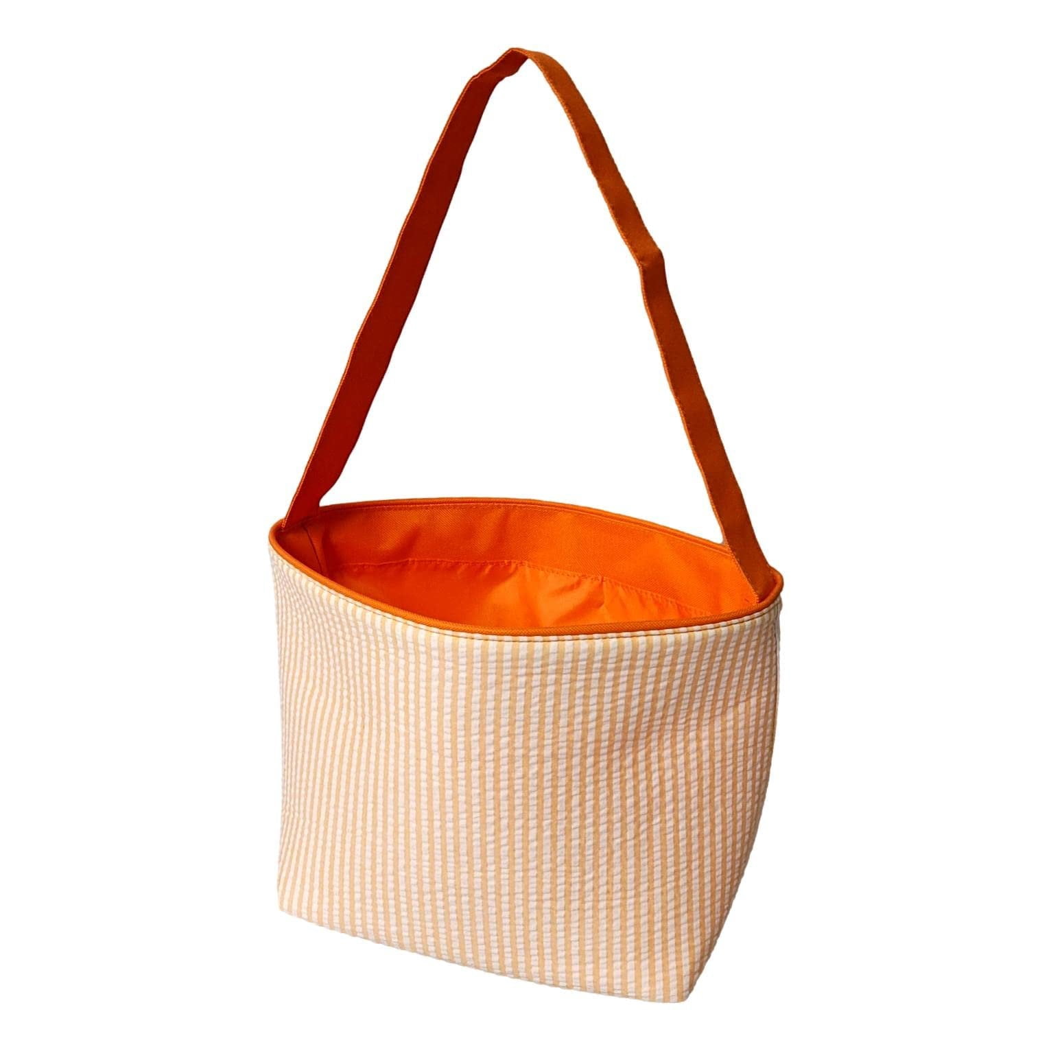 SONA G DESIGNS Seersucker Stripe Fabric Easter Basket Bucket Tote Bag - Toys Egg Collecting Orange