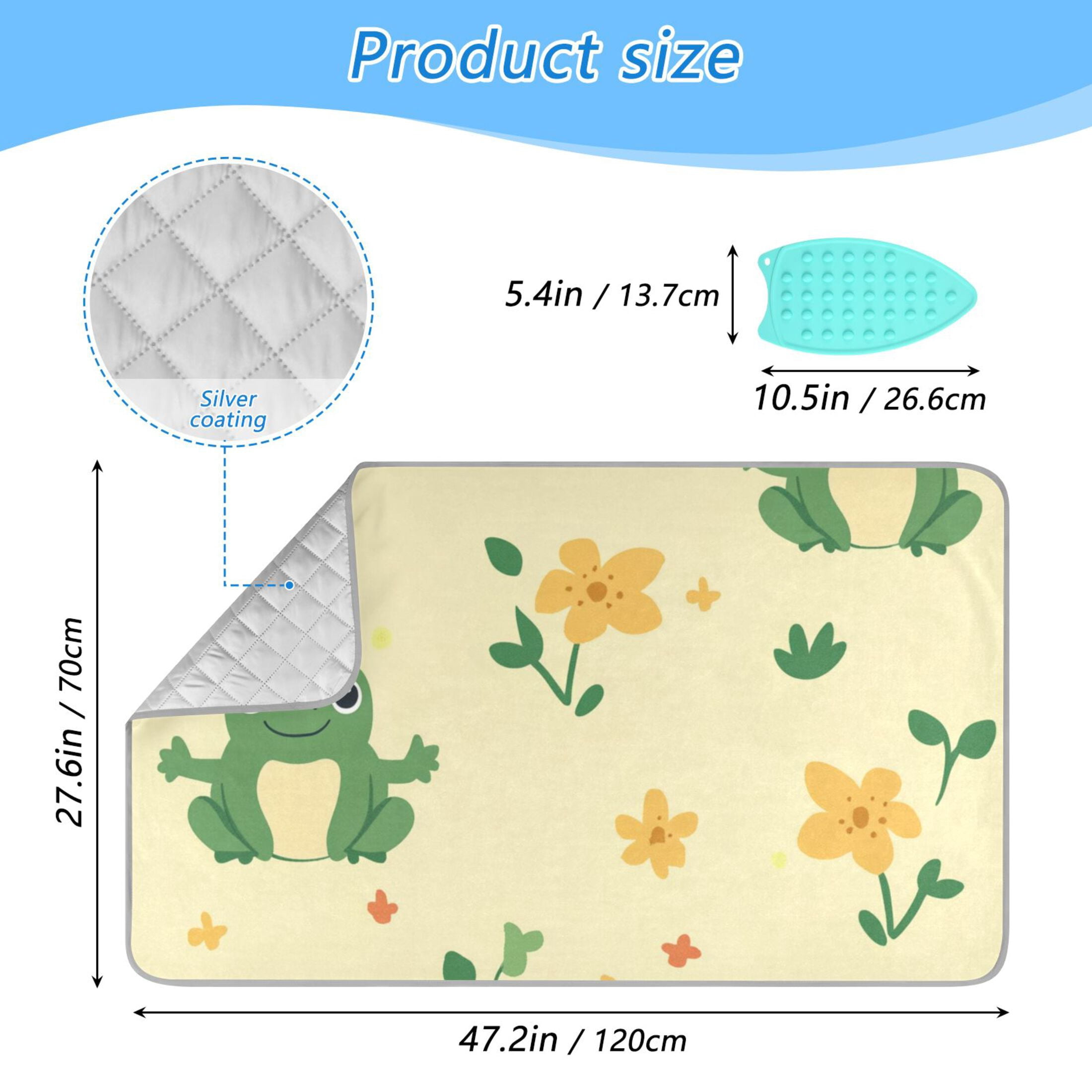 Cartoon Frogs with Flowers and Leaves Ironing Mat Blanket Portable Travel Ironing Pad Heat Resistant Pad 47.2" x 27.6”