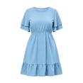thumbnail image 5 of Karymi Plus SizePolka Dot Ruffle Sleeve Dress, Round Neck Elastic Waist Tiered Flounce Hem Casual A-Line Summer Dress Dresses for Women, 5 of 6